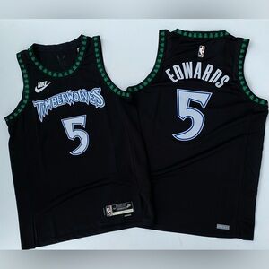 Timberwolves #5 Edwards Black Classic Jersey size M-L-XL-2XL